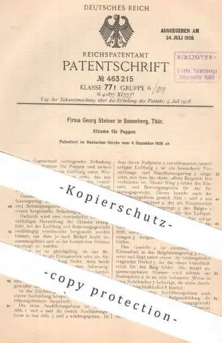 original Patent - Fa. Georg Steiner , Sonneberg / Thüringen | 1926 | Stimme für Puppen | Puppe , Spielzeug !