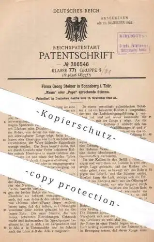 original Patent - Fa. Georg Steiner , Sonneberg / Thüringen | 1922 | sprechende Stimme / Puppe | Puppen , Spielzeug !