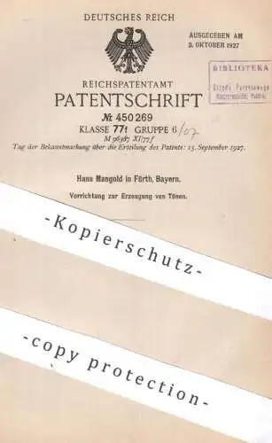 original Patent - Hans Mangold | 1926 | Vorrichtung zur Erzeugung von Tönen | Ton , Töne , Stimme | Puppe , Spielzeug !