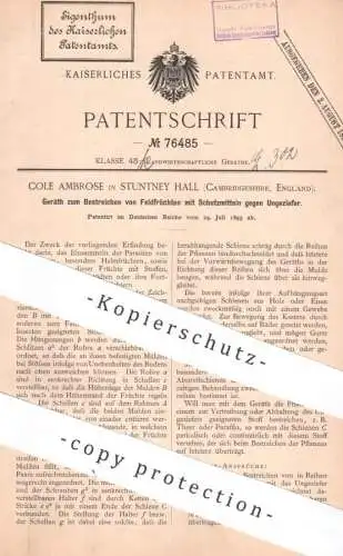 original Patent - Cole Ambrose , Stuntney Hall , Cambridgeshire , England | Feldfrucht - Schutzmittel gegen Ungeziefer !