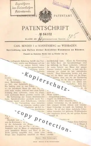 original Patent - Carl Bender I , Sonnenberg / Wiesbaden | 1891 | Halten dicker Klebmasse an Bäumen | Baum - Leimring !