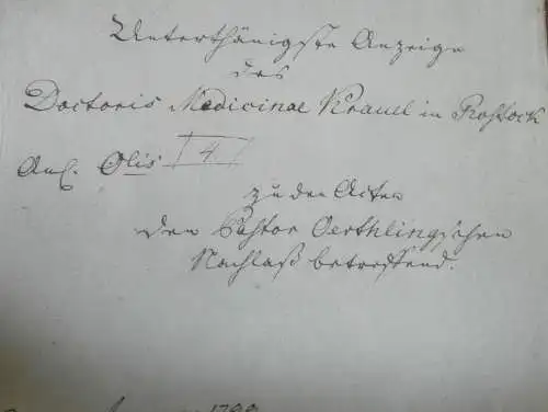 Pastorius Oerthling zu Satow , 1799 , alte Akte , Kranel in Rostock , Mecklenburg !!
