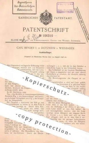 original Patent - Carl Bender I. , Dotzheim / Wiesbaden | 1898 | Insektenfänger | Fliegenfänger mit Leimbehälter