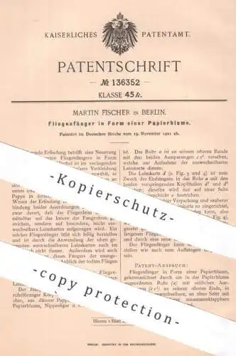 original Patent - Martin Fischer , Berlin | 1901 | Fliegenfänger in Form einer Papierblume | Insektenfänger | Leim Blume