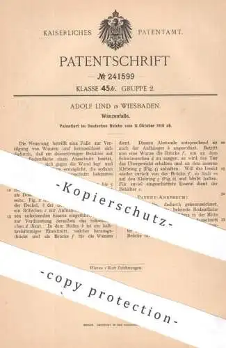 original Patent - Adolf Lind , Wiesbaden | 1910 | Wanzenfalle | Wanzen - Falle | Dose , Dosen | Schädlingsbekämpfung