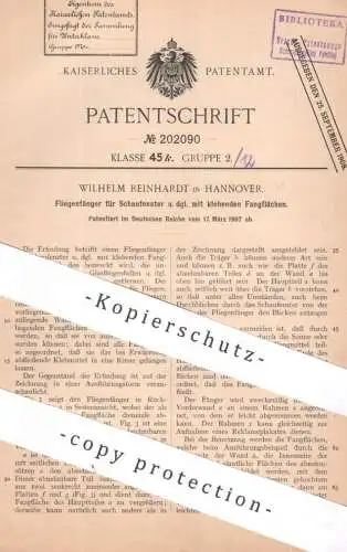 original Patent - Wilhelm Reinhardt , Hannover | 1907 | Fliegenfänger mit klebender Fangfläche | Insekten | Schaufenster