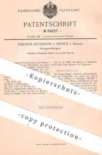 original Patent - Theodor Klussmann , Springe / Deister | 1892 | Fliegenfänger | Insektenfänger | Fliegenleim | Leim