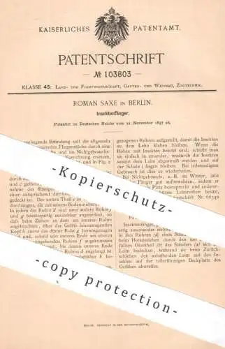 original Patent - Roman Saxe , Berlin | 1897 | Insektenfänger | Fliegenfänger , Insekten | Leim , Leimbehälter