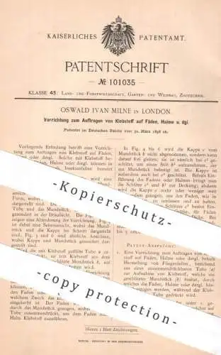 original Patent - Oswald Ivan Milne , London , England | 1898 | Auftragen von Klebstoff auf Fäden , Halme | Kleber Leim