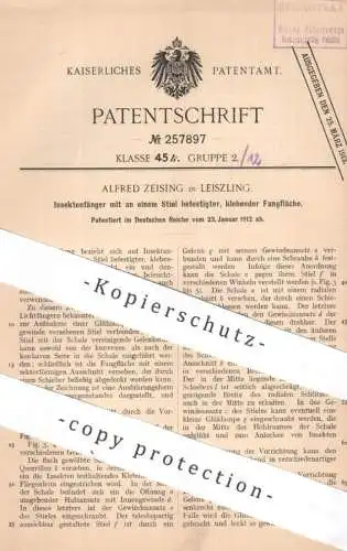 original Patent - Alfred Zeising , Leiszling | 1912 | Insektenfänger mit klebender Fangfläche | Fliegenfänger | Insekten