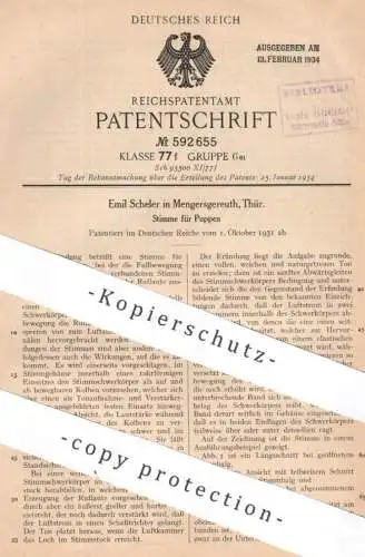 original Patent - Emil Scheler , Mengersgereuth , Thüringen | 1931 | Stimme für Puppen | Puppe , Spielzeug , Balg