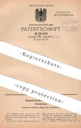 original Patent - Margarete Bartholowsky , Berlin | 1921 | Musikspielzeug | Musik - Spielzeug | Kinder Musikinstrument