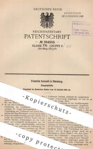 original Patent - Friedrich Schmidt , Nürnberg | 1922 | Zungenpfeife | Pfeife , Pfeifen | Blech , Mundstück