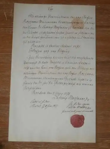 alte Akte , Frau E. von Oertzen geb. von Klitzing , 1871 , Roggow bei Rerik in Mecklenburg !!