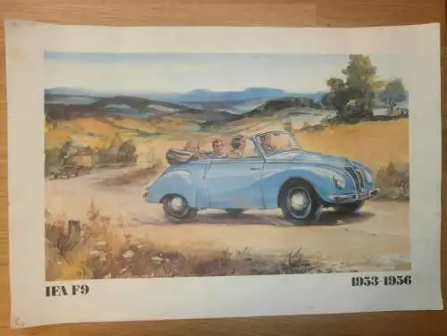 original Poster / Plakat - IFA F9 , 1953-1956, Reklame / Werbung , Wartburg ,mit technischen Daten und Beschreibung !!!
