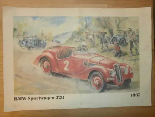 original Poster / Plakat - BMW Sportwagen 328 , 1937 , Reklame / Werbung , Wartburg , mit technischen Daten !!!
