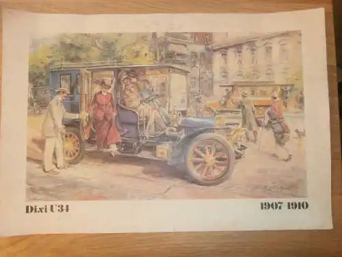 original Poster / Plakat - DIXI U34 - 1907-1910 , Wartburg , Reklame / Werbung , mit technischen Daten und Beschreibung