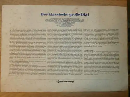 original Poster / Plakat - DIXI U34 - 1907-1910 , Wartburg , Reklame / Werbung , mit technischen Daten und Beschreibung