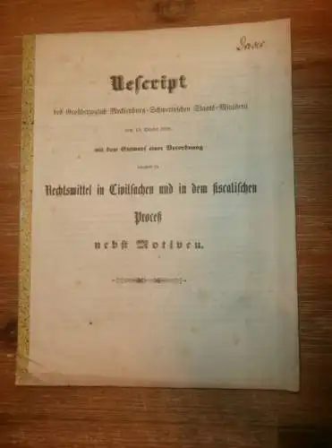 Civilsachen und fiscalischer Proceß in Mecklenburg , 1858 , Gericht , Bestrafung , Strafen , alte Akte , 68 Seiten !!