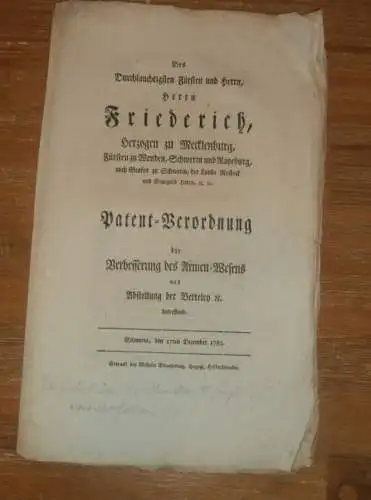 Abstellung der Betteley in Mecklenburg , 1783 , Armenwesen , Patent-Verordnung , Stargard , Armut , Bettelei , 10 Seiten