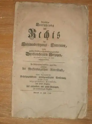 original Akte  - Herzoge von Mecklenburg , 1749 , Ritterschaft , Neubrandenburg , Strelitz , Lehnen , Stargard , Güstrow