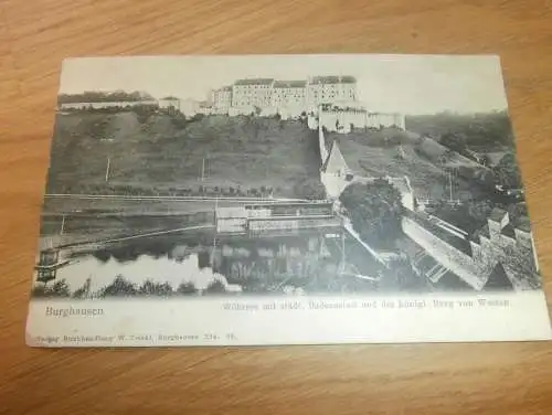 alte AK - Burghausen , 1910 , Wöhrsee mit Badeanstalt und Burg , Ansichtskarte