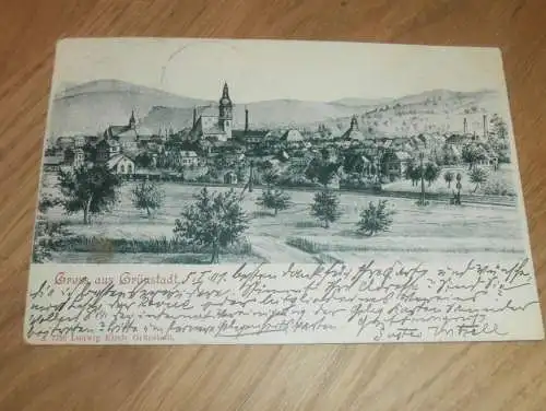 alte AK - Grünstadt b. Worms , 1901 , Panorama , Ansichtskarte !!