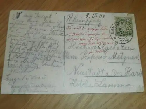 alte AK - Bamberg , 1908 , Partie mit Rathaus , Ansichtskarte !!