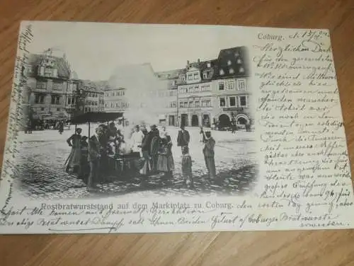 alte AK - Coburg , 1904 , Marktplatz mit Rostbratwurststand , Ansichtskarte