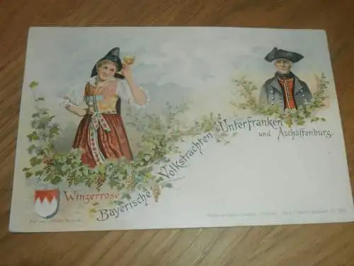 alte AK - Volkstrachten aus Aschaffenburg und Unterfanken ca. 1905 , Trachten , Tracht , Brauch , Ansichtskarte !!