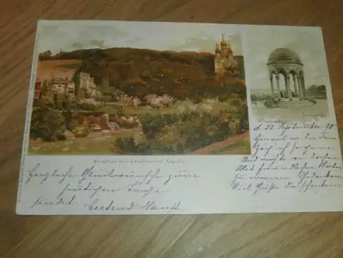 alte AK - Wiesbaden , 1998 , Nerothal mit Kapelle , Ansichtskarte