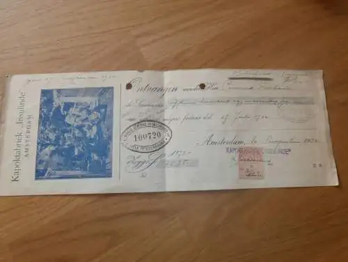 alter Scheck - Kapok-fabriek INSULINDE Amsterdam , 1932 , Siege de Luxembourg !!