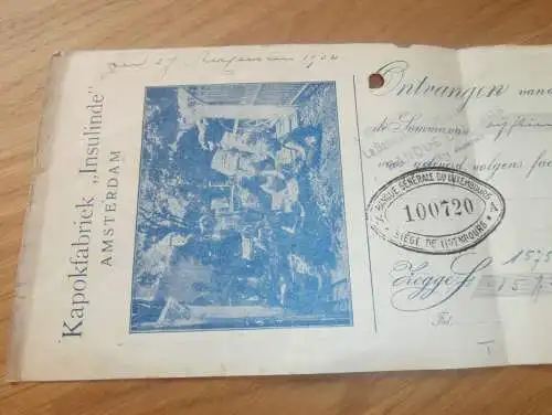 alter Scheck - Kapok-fabriek INSULINDE Amsterdam , 1932 , Siege de Luxembourg !!