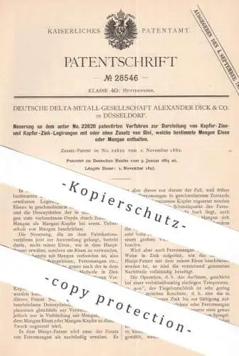original Patent - Dt. Delta Metall Ges. Alexander Dick & Co Düsseldorf | 1884 |  Kupfer - Zinn - Zink - Legierung | Blei