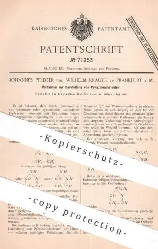 original Patent - Johannes Pfleger , Wilhelm Krauth , Frankfurt / Main | 1892 | Darst. von Pyrazolonderivaten | Chemie
