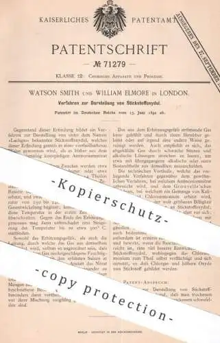 original Patent - Watson Smith , William Elmore , London , England | 1892 | Darstellung von Stickstoffoxydol | Lachgas