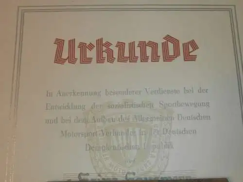 Urkunde - Ehrennadel des ADMV in Silber 1962 !! Speedway , Moto Cross , Rennfahrer - Nachlass , Motorsport , Rennsport !