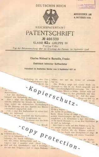 original Patent - Charles Niéloud , Marseille , Frankreich | 1927 | Elektrisch beheizter Kaffeeröster | Röstmaschine