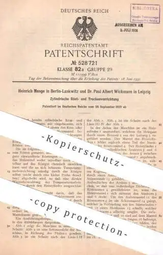 original Patent - Heinrich Menge , Berlin / Lankwitz | Dr. Paul Albert Wickmann , Leipzig | 1929 | Röstmaschine | Kaffee