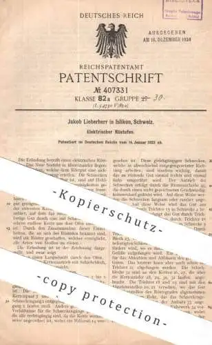 original Patent - Jakob Lieberherr , Islikon , Schweiz | 1922 | Elektrischer Röstofen | Ofen , Öfen , Ofenbauer , Rösten