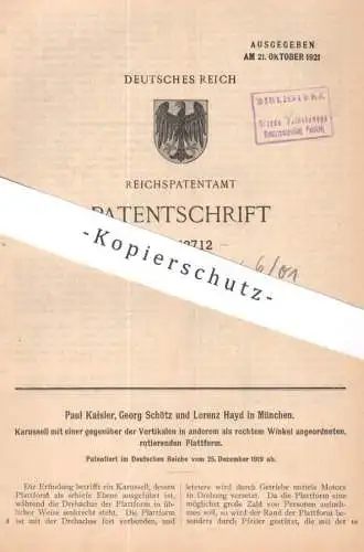 original Patent - Paul Kaisler , Georg Schötz , Lorenz Hayd , München | 1919 | Karussell  | Ringelbahn , Plattform