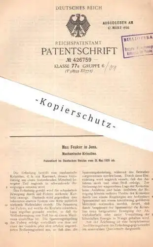 original Patent - Max Feuker , Jena | 1925 | Mechanische Krinoline | Karussell , Ringelbahn , Schausteller