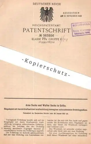 original Patent - Arno Sachs , Walter Sachs , Gotha | 1921 | Ringelspiel , Karussell | Ringelbahn , Podium