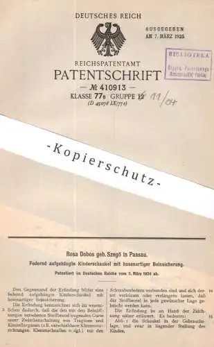 original Patent - Rosa Dobos geb. Szegö , Passau | 1924 | Hängende Kinderschaukel | Hängematte , Schaukel , Stoffbeutel