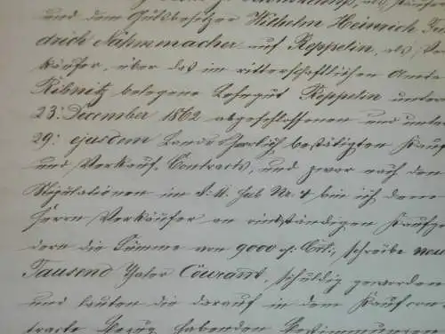 alte Akte - 1866 , Fritz Stein in Waren / Müritz ,  Reppelin b. Ribnitz in Mecklenburg , Willebrandt zu Dewitz Nahmacher