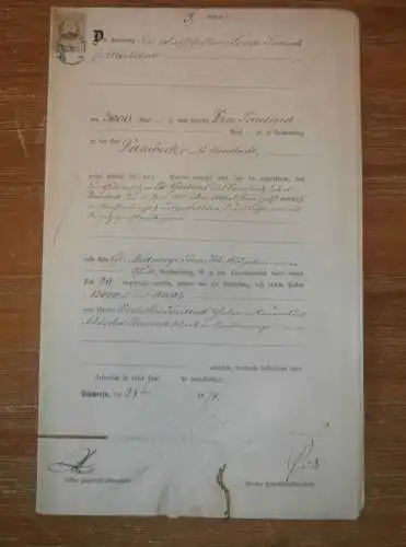 alte Akte - 1874 , L. Franck zu Warbelow b. Gnoien i. Mecklenburg , Ankershagen Dambeck b. Neustadt ,Medwege b. Schwerin