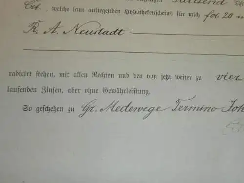 alte Akte - 1874 , L. Franck zu Warbelow b. Gnoien i. Mecklenburg , Ankershagen Dambeck b. Neustadt ,Medwege b. Schwerin