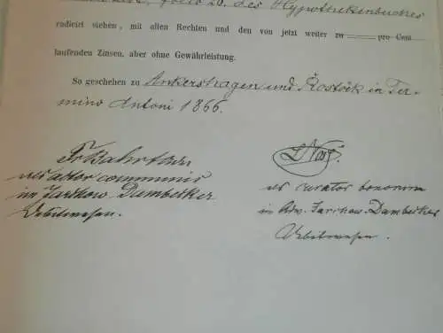 alte Akte - 1874 , L. Franck zu Warbelow b. Gnoien i. Mecklenburg , Ankershagen Dambeck b. Neustadt ,Medwege b. Schwerin