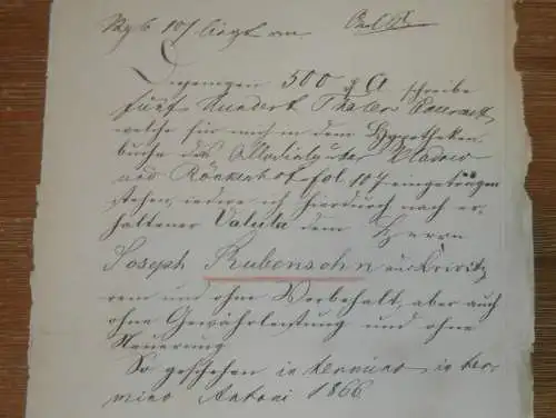 alte Akte - 1866 , J. Rubensohn in Crivitz , Kladow und Rönkenhof i. Mecklenburg , Wismar !!