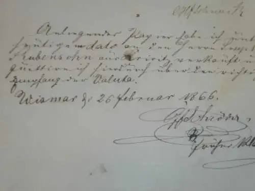 alte Akte - 1866 , J. Rubensohn in Crivitz , Kladow und Rönkenhof i. Mecklenburg , Wismar !!